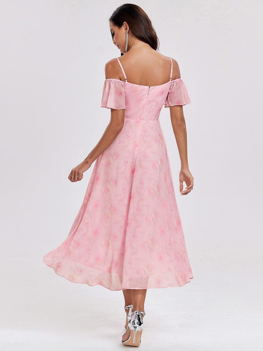 JORDANE|Spaghetti Strap Cold Shoulder Chiffon A-Line Midi Bridesmaid Dress