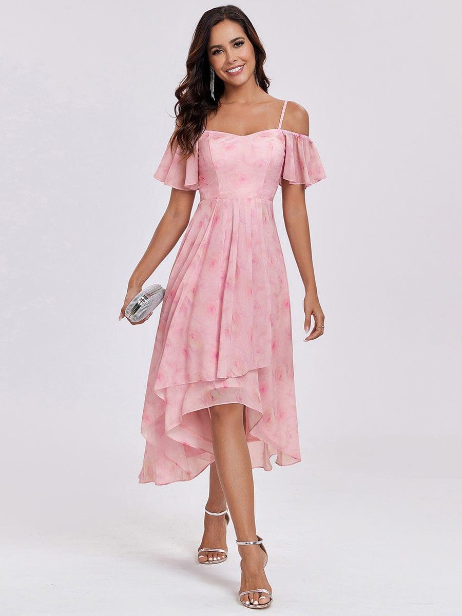 JORDANE|Spaghetti Strap Cold Shoulder Chiffon A-Line Midi Bridesmaid Dress