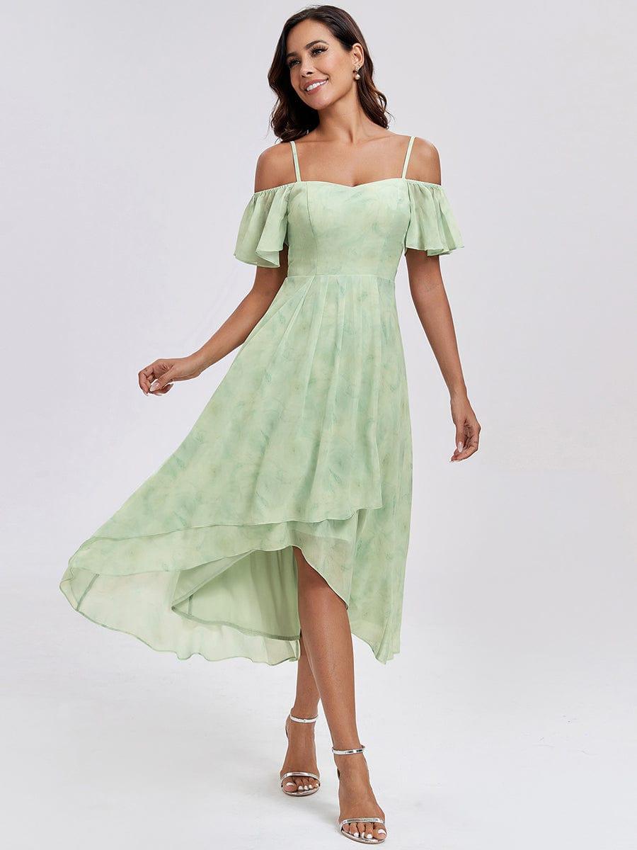 JORDANE|Spaghetti Strap Cold Shoulder Chiffon A-Line Midi Bridesmaid Dress