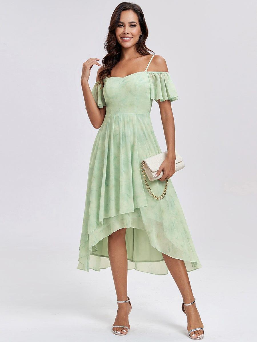 JORDANE|Spaghetti Strap Cold Shoulder Chiffon A-Line Midi Bridesmaid Dress