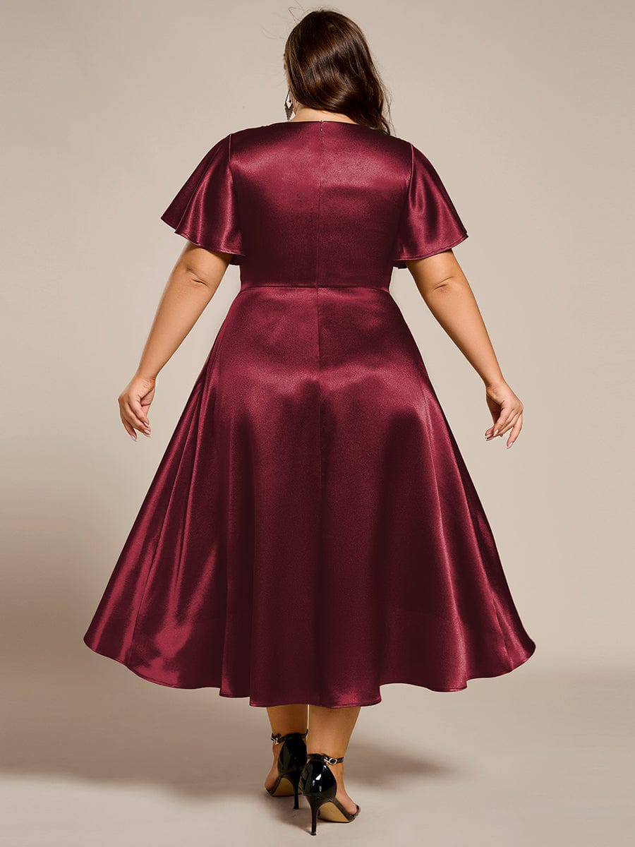 SCARLEN|Satin V-Neck Flutter Sleeve Midi Bridesmaid Dress with Pockets