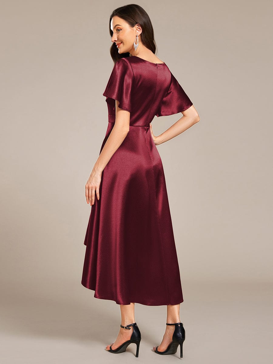 SCARLEN|Satin V-Neck Flutter Sleeve Midi Bridesmaid Dress with Pockets