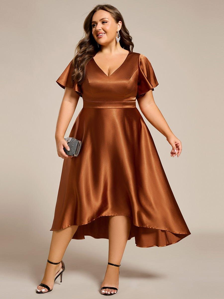 SCARLEN|Satin V-Neck Flutter Sleeve Midi Bridesmaid Dress with Pockets