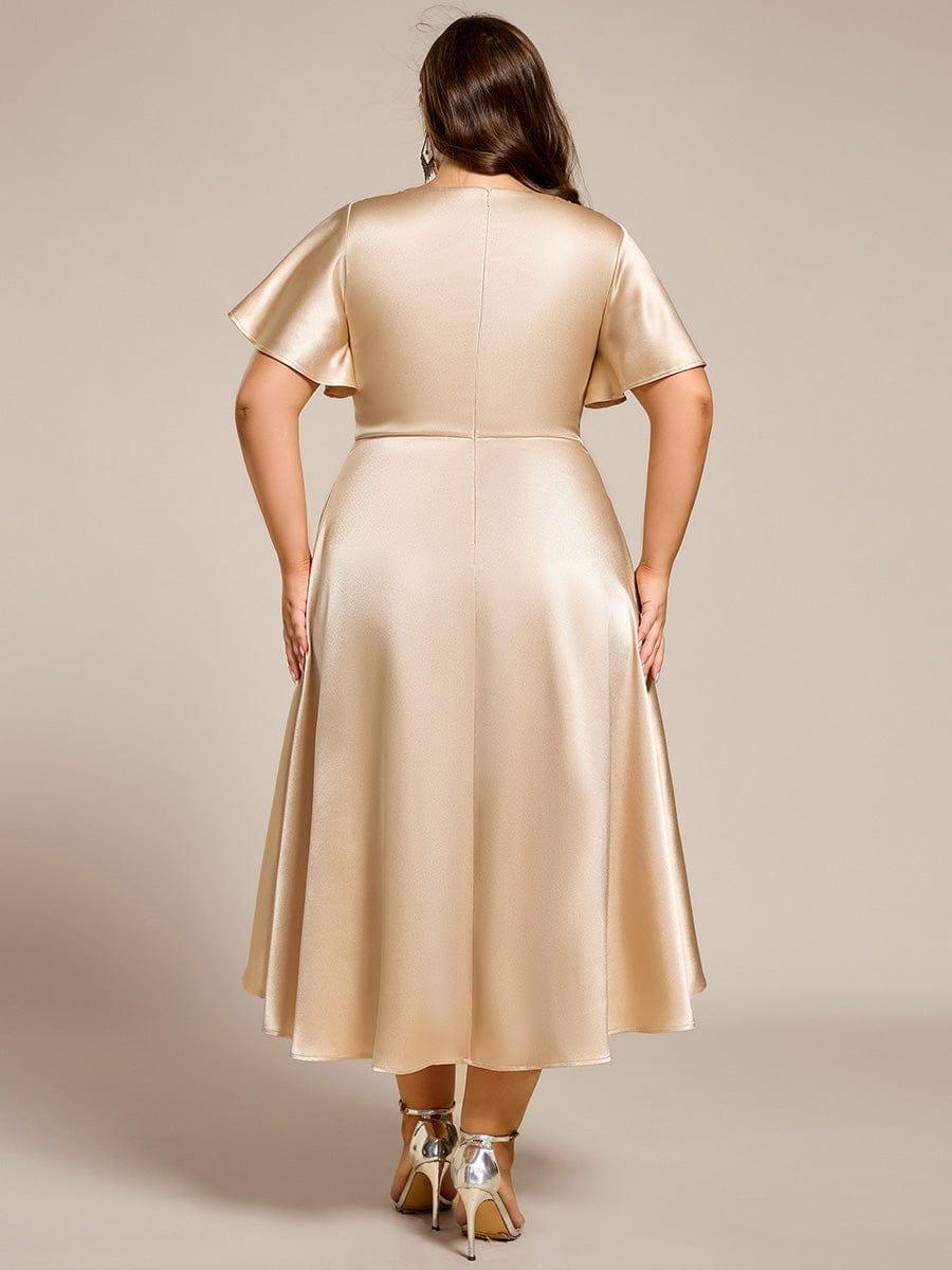 SCARLEN|Satin V-Neck Flutter Sleeve Midi Bridesmaid Dress with Pockets