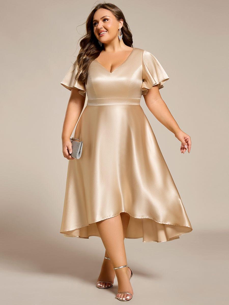 SCARLEN|Satin V-Neck Flutter Sleeve Midi Bridesmaid Dress with Pockets