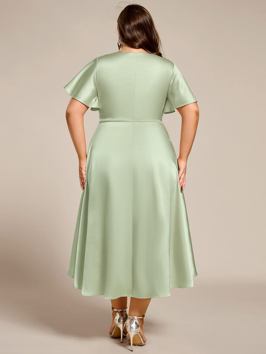 SCARLEN|Satin V-Neck Flutter Sleeve Midi Bridesmaid Dress with Pockets