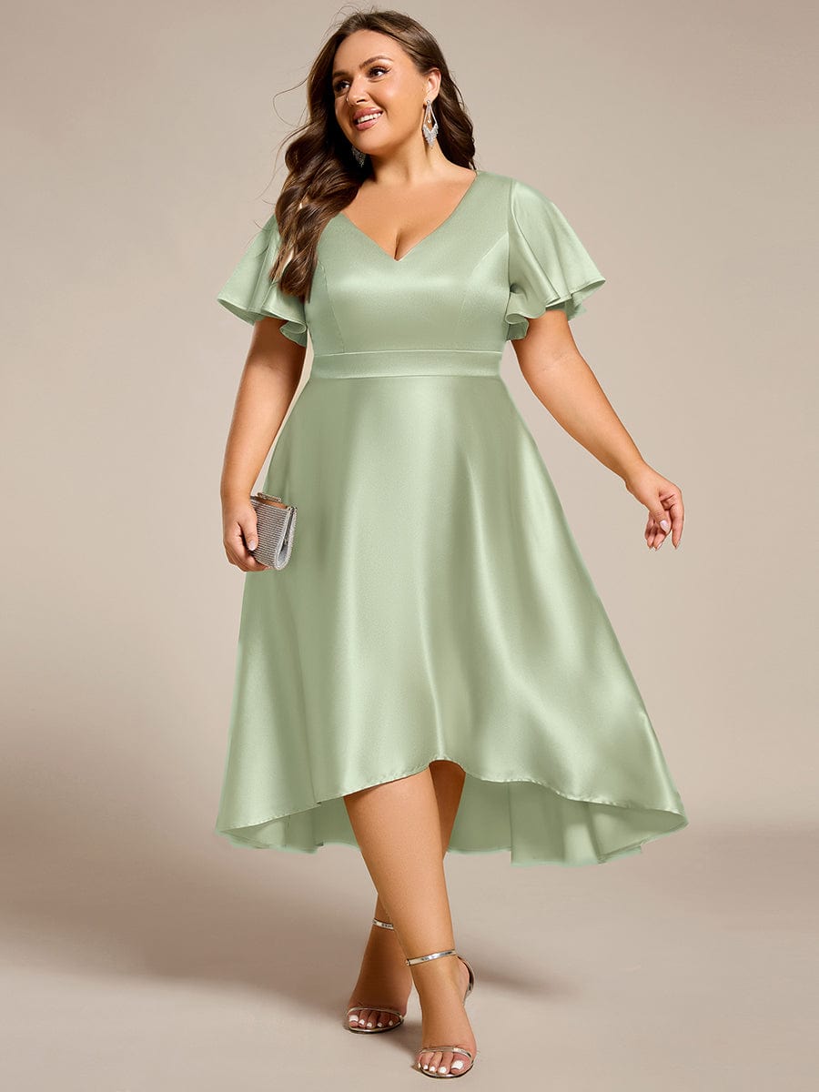 SCARLEN|Satin V-Neck Flutter Sleeve Midi Bridesmaid Dress with Pockets