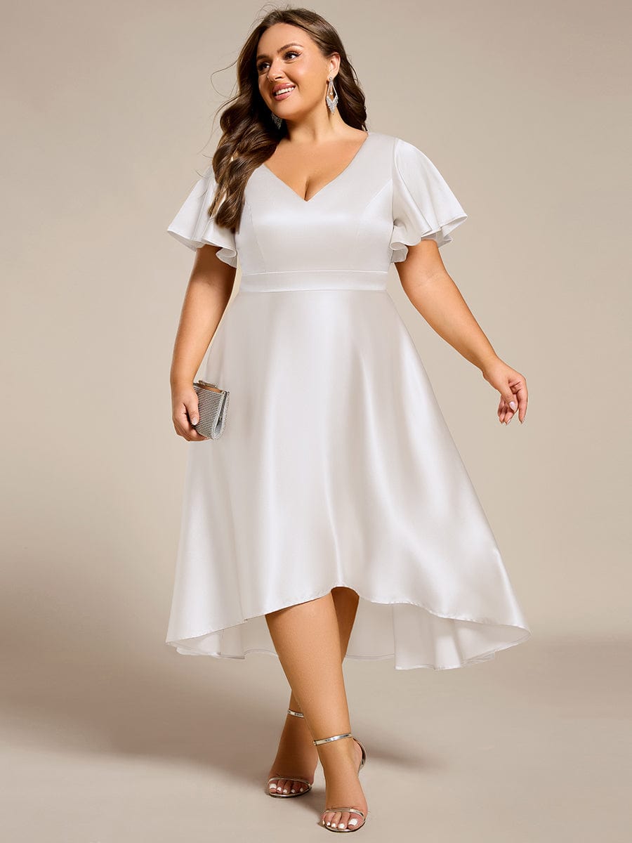SCARLEN|Satin V-Neck Flutter Sleeve Midi Bridesmaid Dress with Pockets
