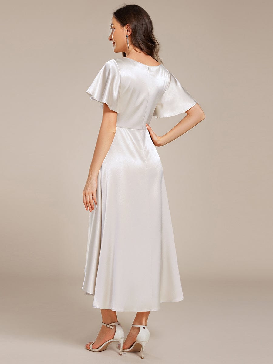 SCARLEN|Satin V-Neck Flutter Sleeve Midi Bridesmaid Dress with Pockets