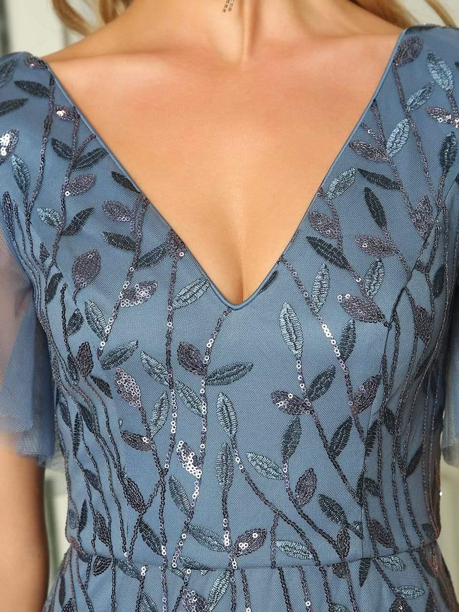 ASTRAL|Ruffle Sleeves Leaf Sequin Maxi Bridesmaid Dress