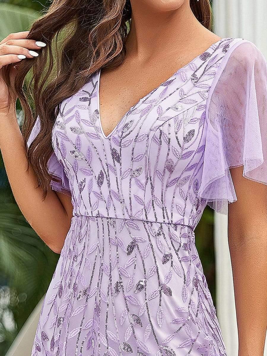 ASTRAL|Ruffle Sleeves Leaf Sequin Maxi Bridesmaid Dress