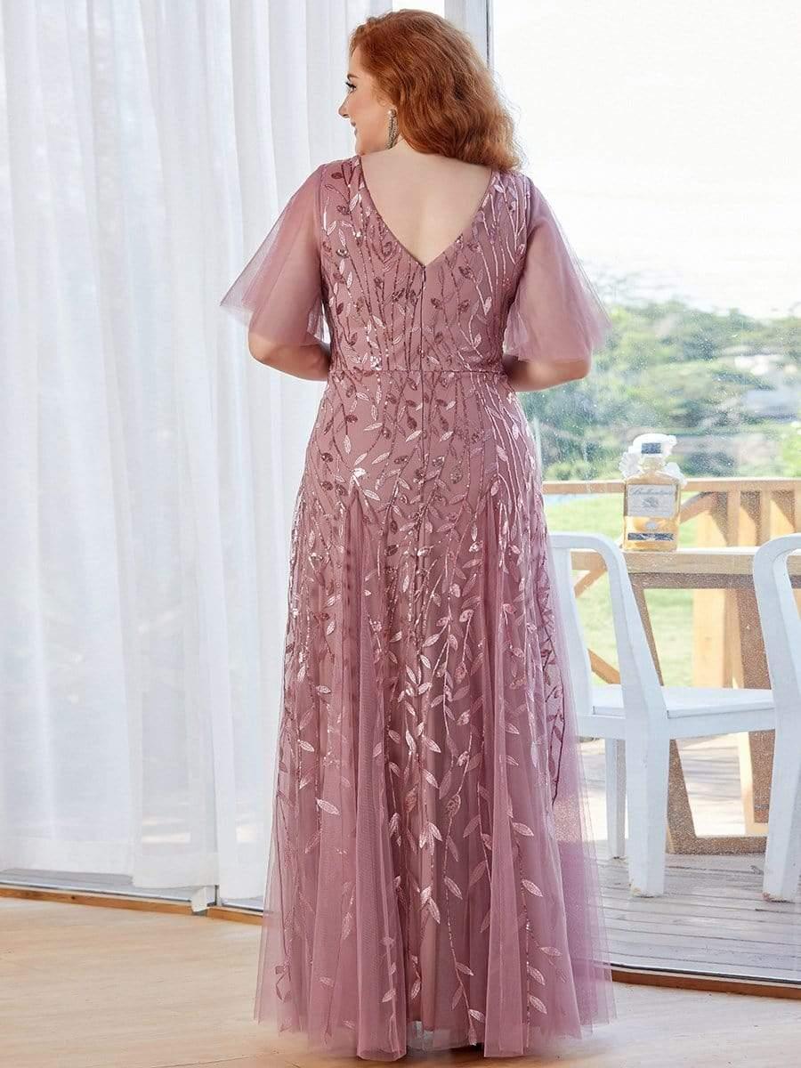 ASTRAL|Ruffle Sleeves Leaf Sequin Maxi Bridesmaid Dress