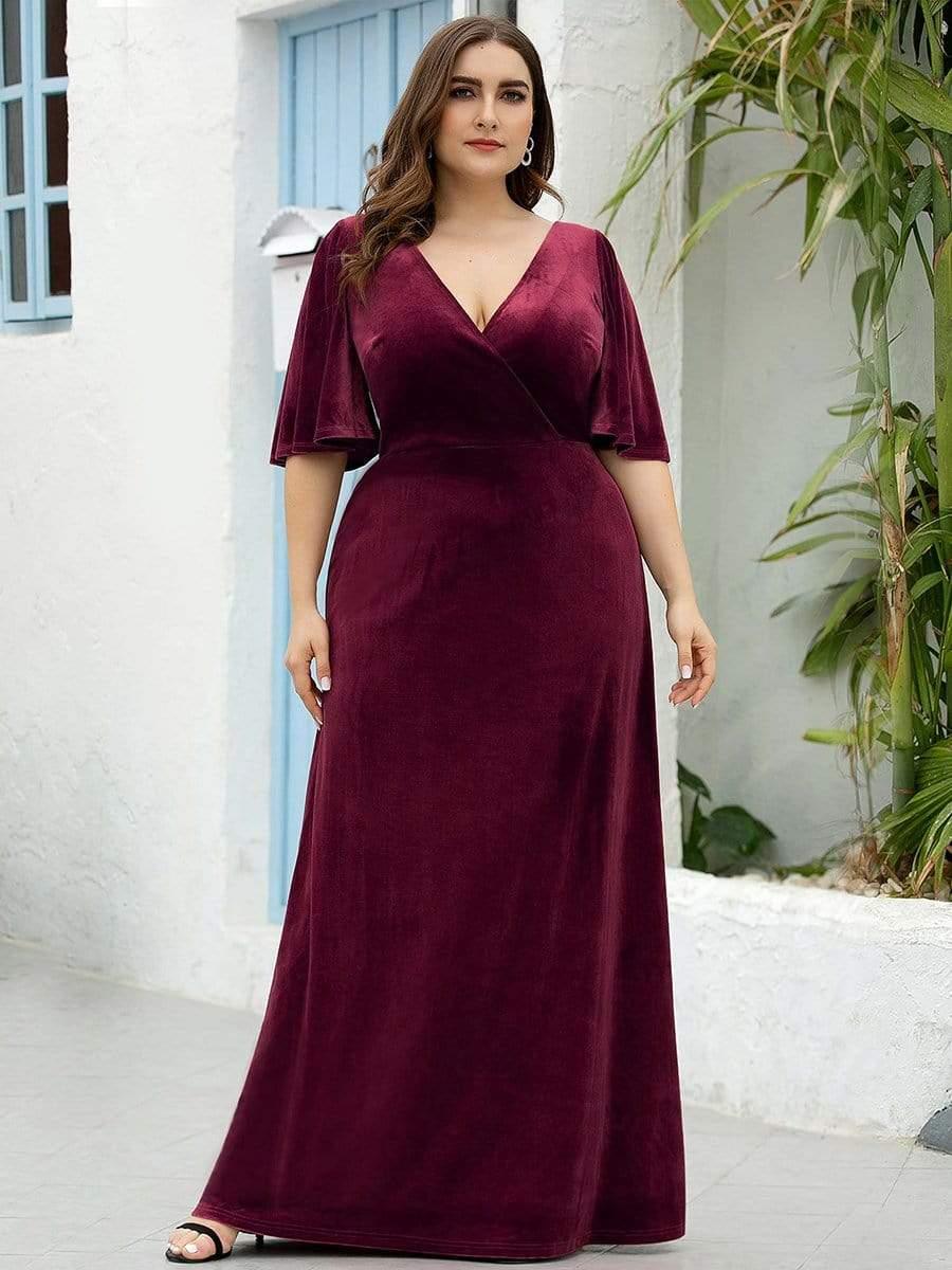 Velvet Double V Neck Maxi Bridesmaid Dress