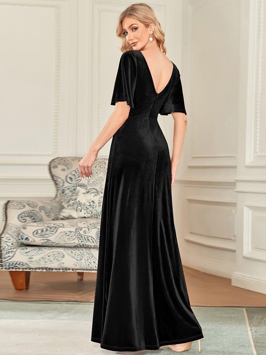Velvet Double V Neck Maxi Bridesmaid Dress