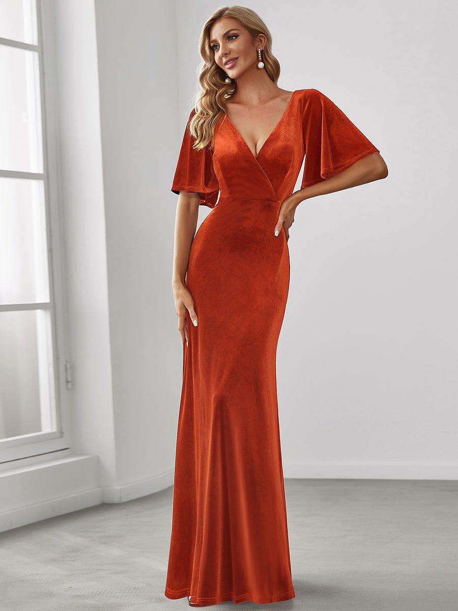 Velvet Double V Neck Maxi Bridesmaid Dress