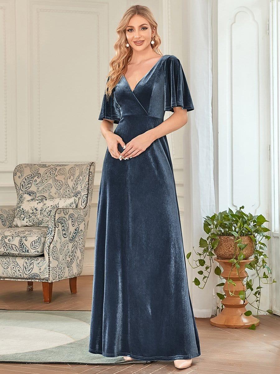 Velvet Double V Neck Maxi Bridesmaid Dress