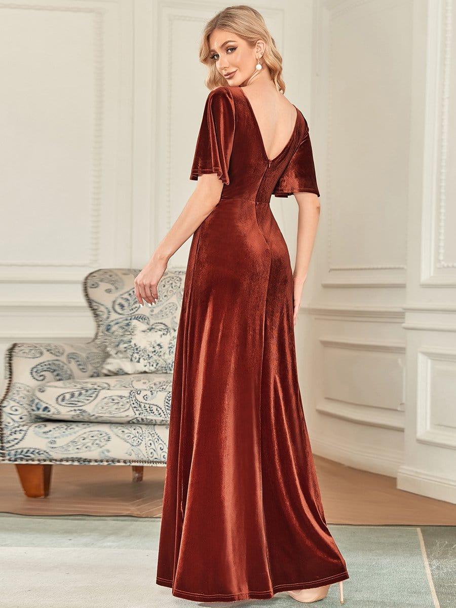 Velvet Double V Neck Maxi Bridesmaid Dress