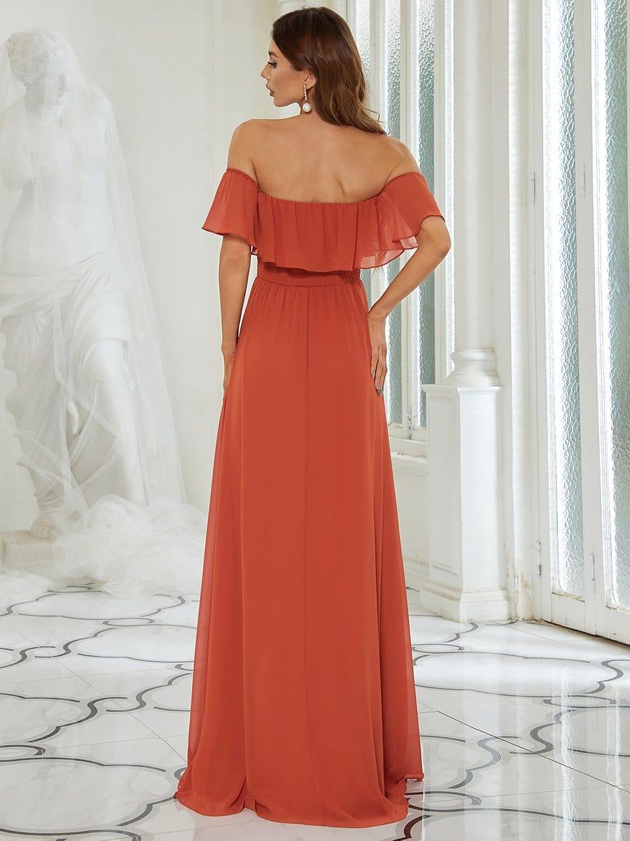 ÉMILE|Off the Shoulder Ruffle Bodice Long Flowy Chiffon Bridesmaid Dress