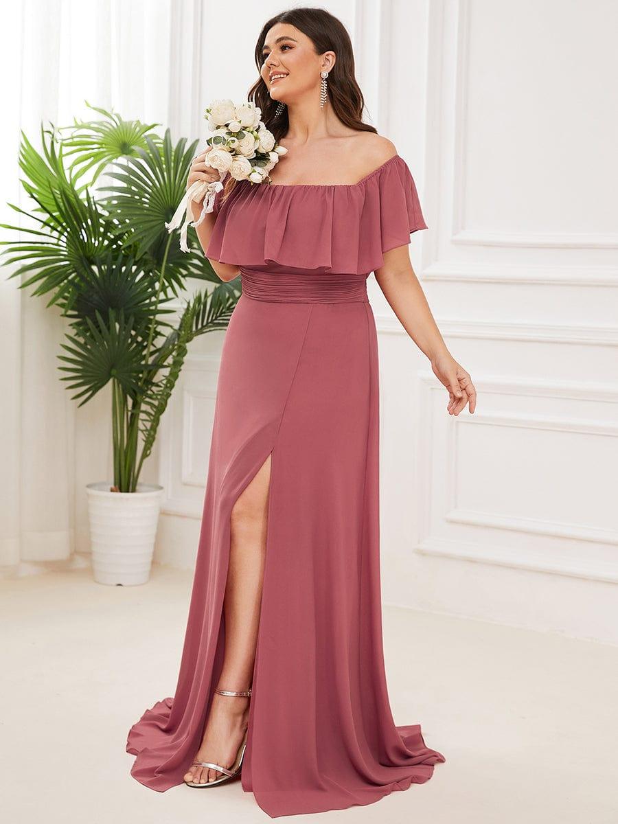 ÉMILE|Plus Size Off the Shoulder Formal Bridesmaid Dress with Thigh Split