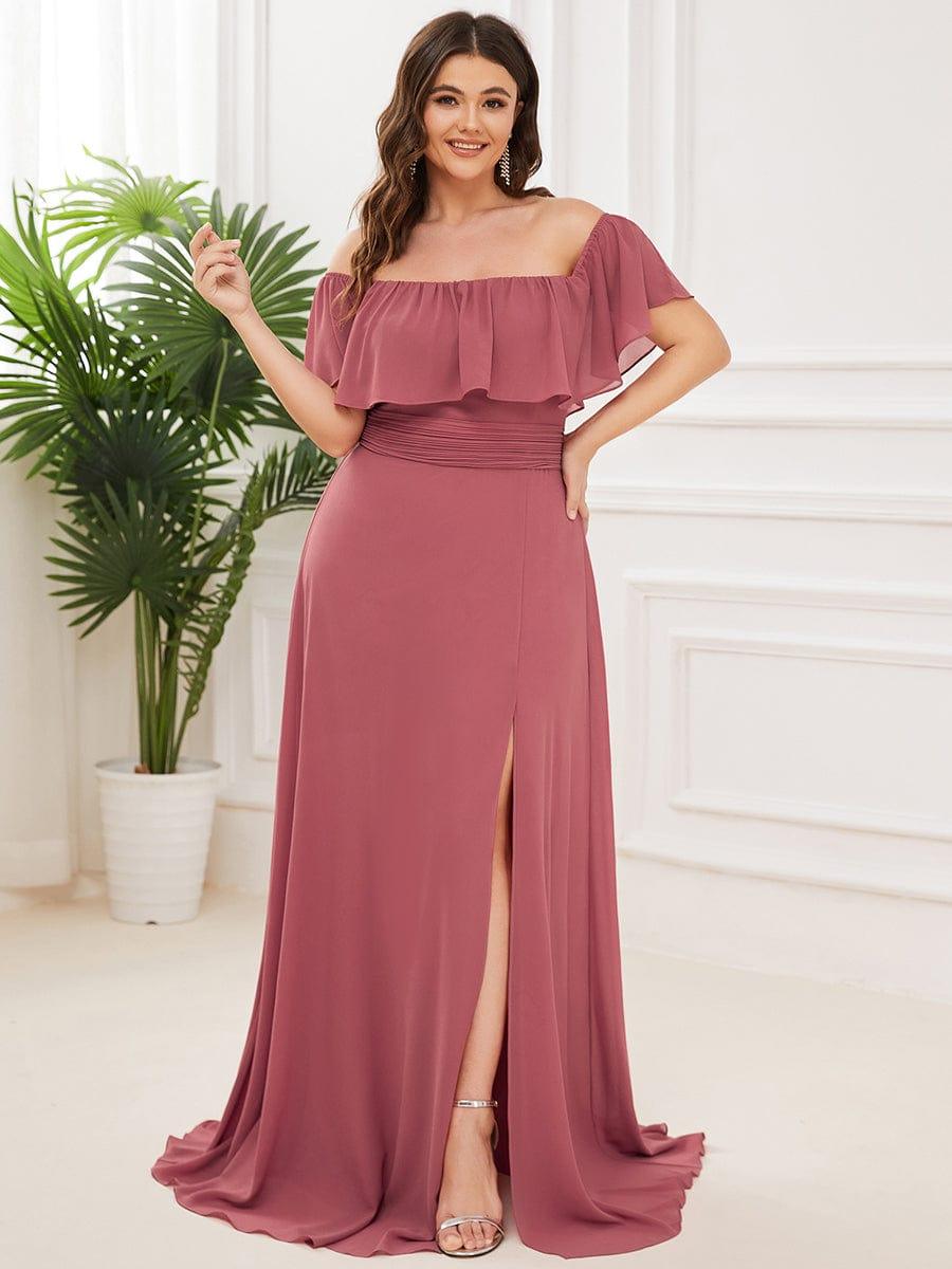 ÉMILE|Plus Size Off the Shoulder Formal Bridesmaid Dress with Thigh Split
