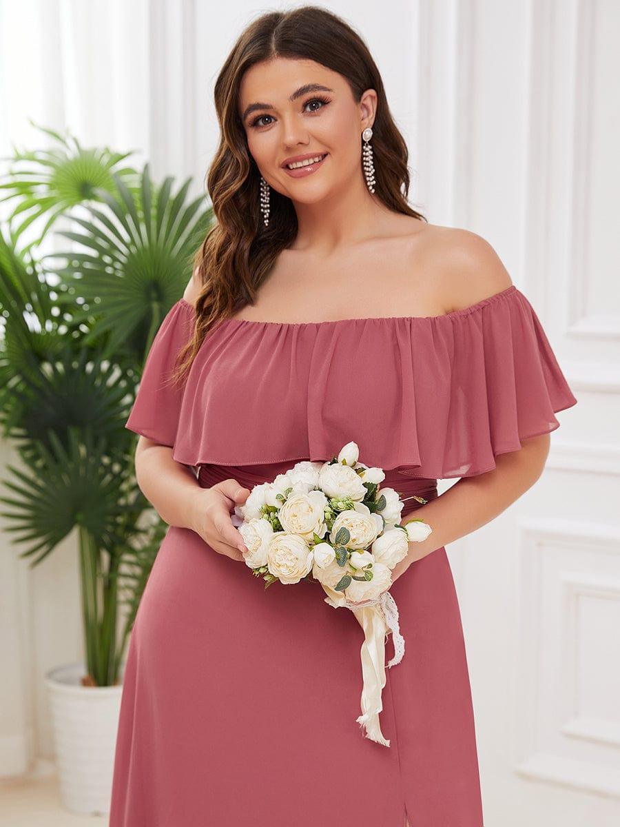 ÉMILE|Plus Size Off the Shoulder Formal Bridesmaid Dress with Thigh Split