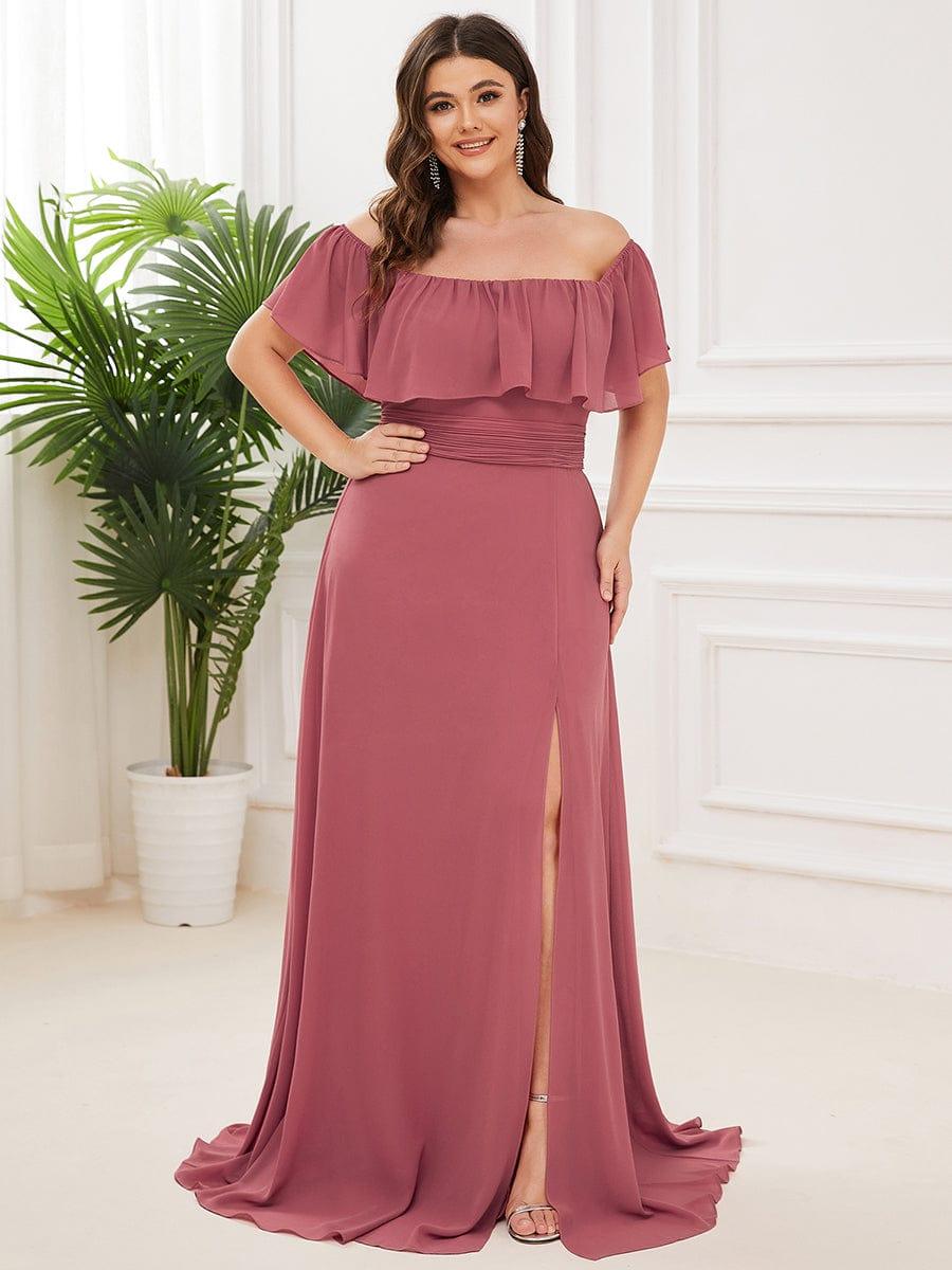 ÉMILE|Plus Size Off the Shoulder Formal Bridesmaid Dress with Thigh Split