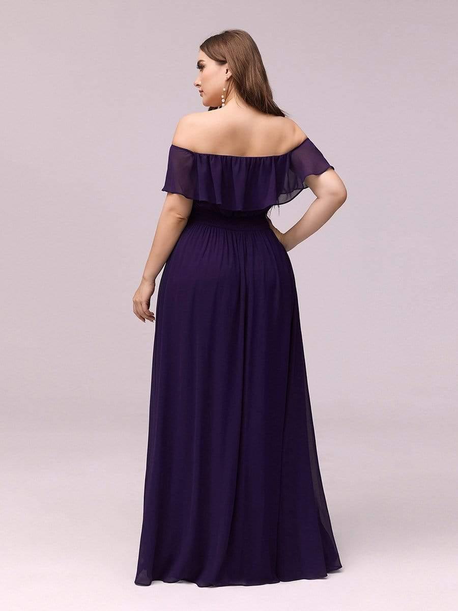 ÉMILE|Off the Shoulder Ruffle Bodice Long Flowy Chiffon Bridesmaid Dress