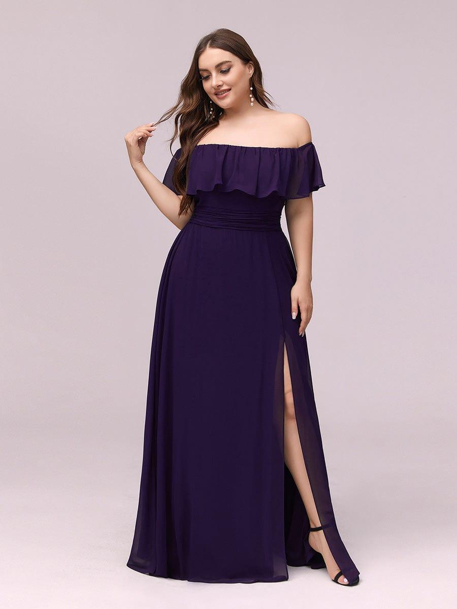 ÉMILE|Plus Size Off the Shoulder Formal Bridesmaid Dress with Thigh Split