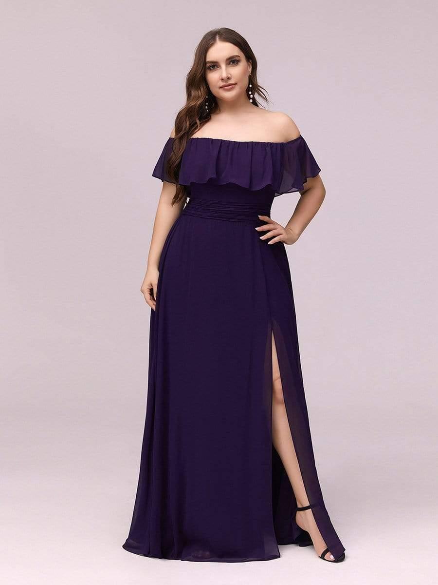 ÉMILE|Off the Shoulder Ruffle Bodice Long Flowy Chiffon Bridesmaid Dress