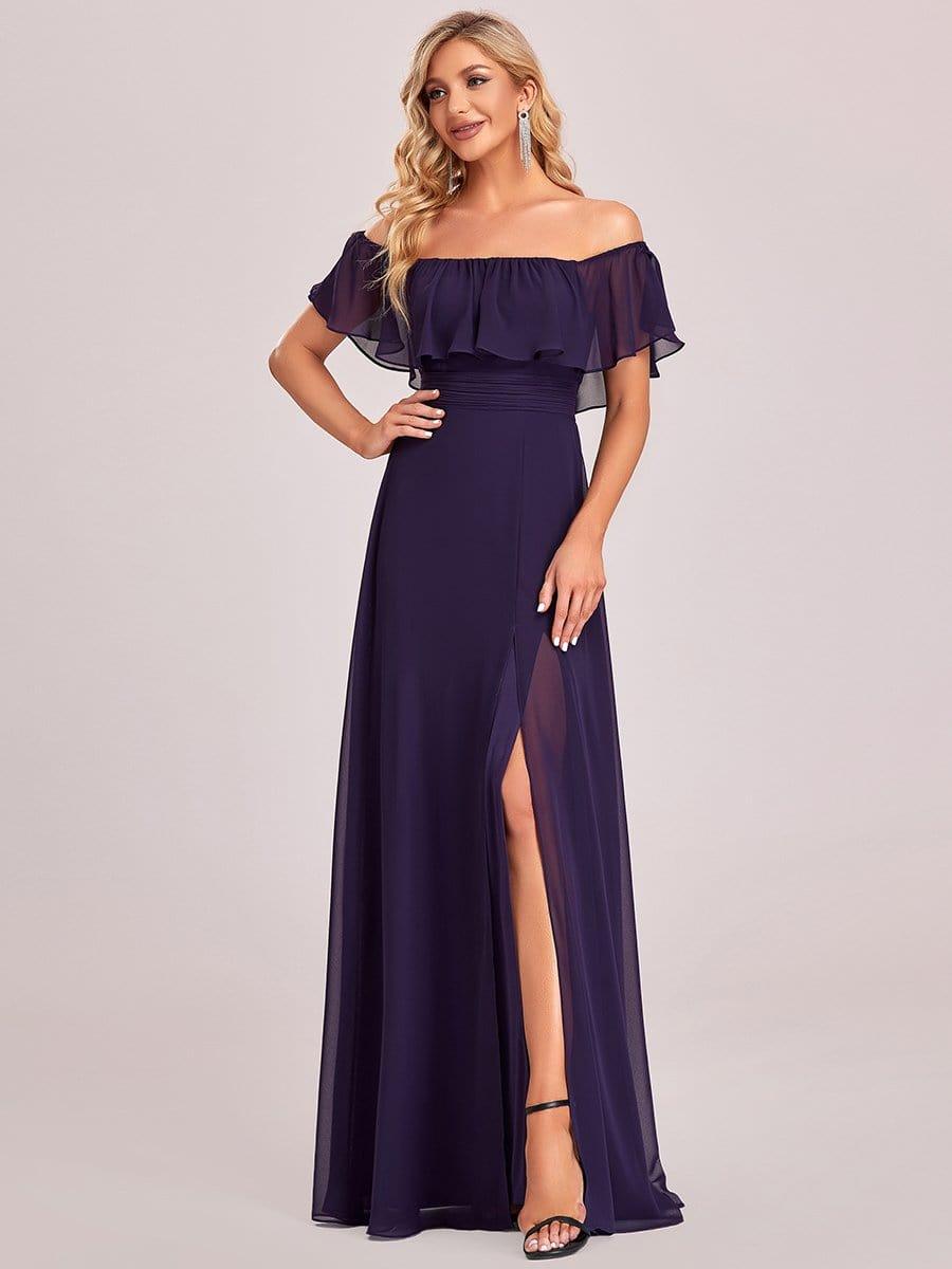 ÉMILE|Off the Shoulder Ruffle Bodice Long Flowy Chiffon Bridesmaid Dress