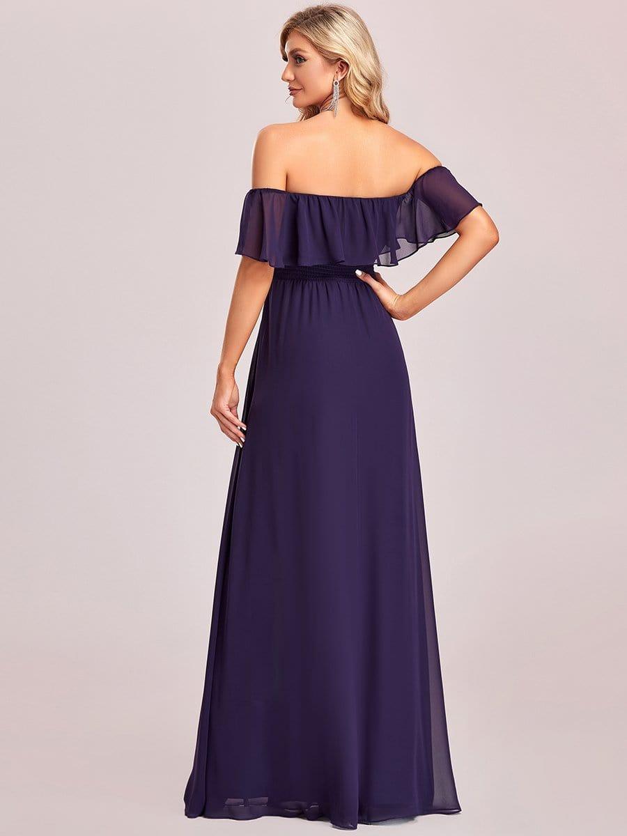 ÉMILE|Off the Shoulder Ruffle Bodice Long Flowy Chiffon Bridesmaid Dress