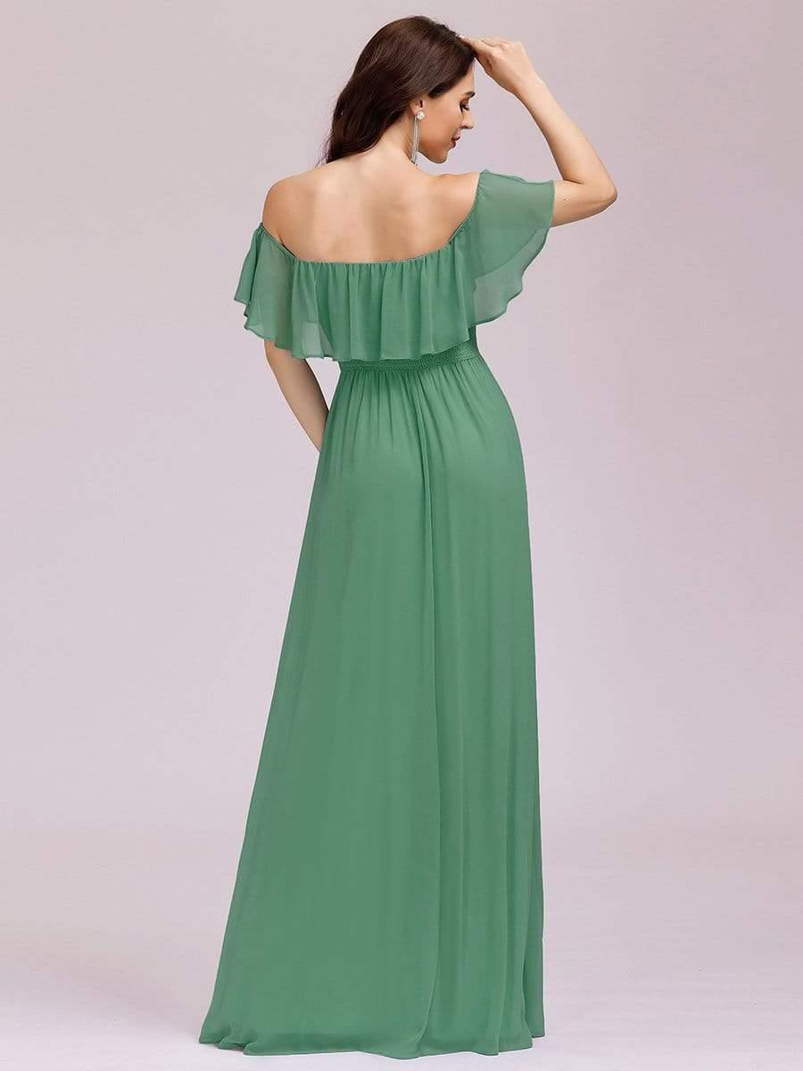 Women's Off Shoulder Ruffle Thigh Slit Bridesmaid Dresses