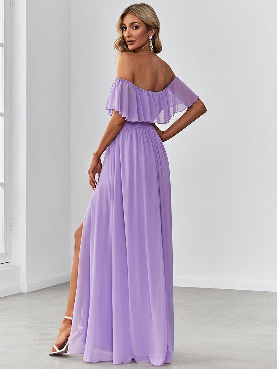 ÉMILE|Off the Shoulder Ruffle Bodice Long Flowy Chiffon Bridesmaid Dress