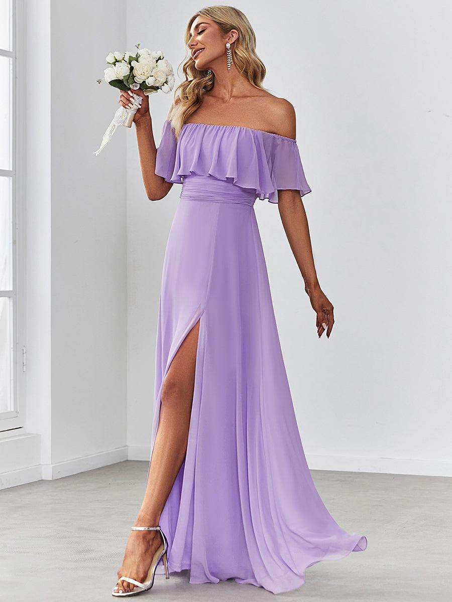 ÉMILE|Off the Shoulder Ruffle Bodice Long Flowy Chiffon Bridesmaid Dress