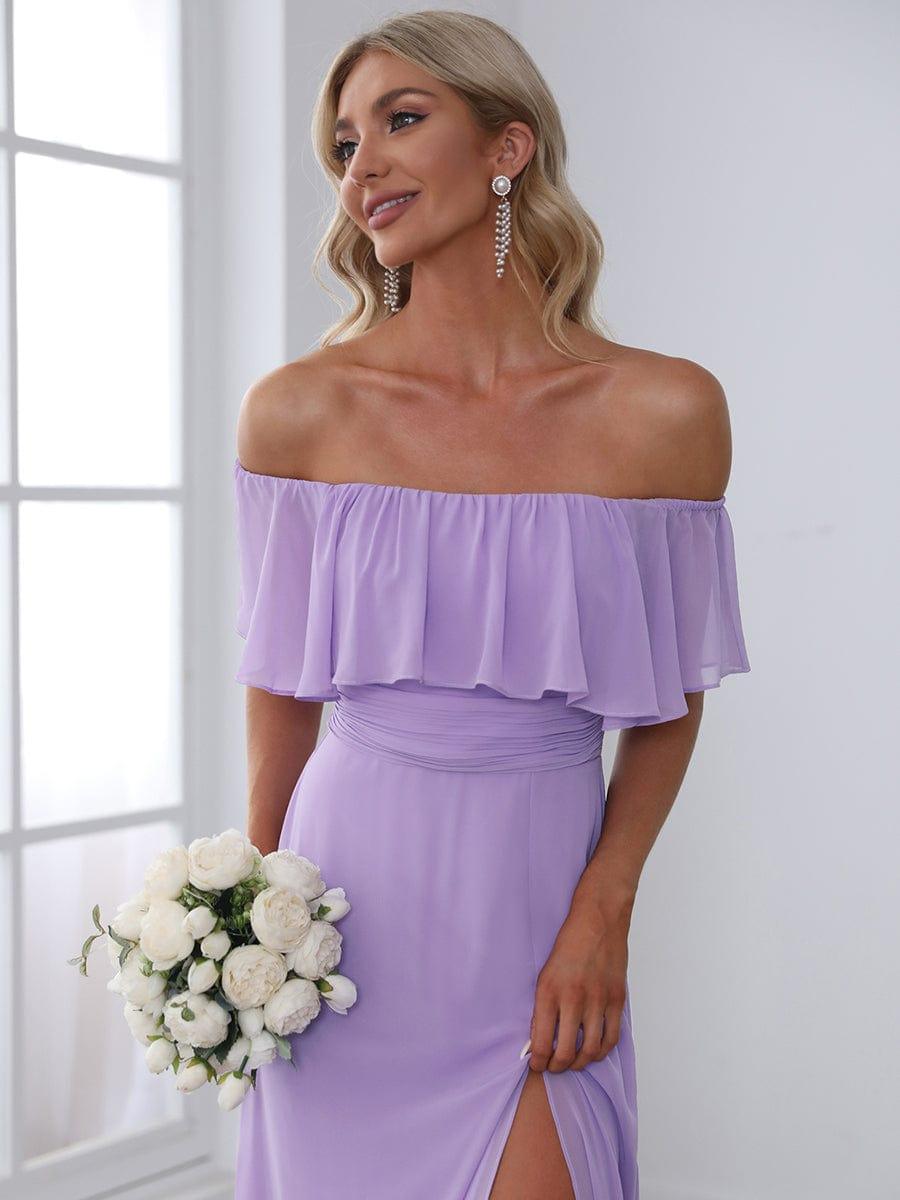 ÉMILE|Off the Shoulder Ruffle Bodice Long Flowy Chiffon Bridesmaid Dress