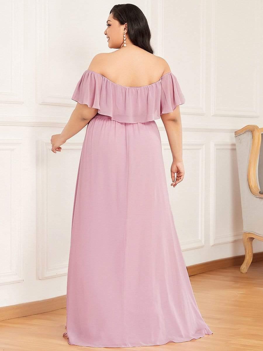 Women's Off Shoulder Ruffle Thigh Slit Bridesmaid Dresses