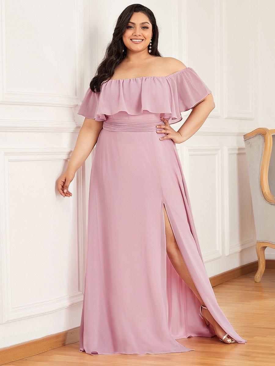 ÉMILE|Plus Size Off the Shoulder Formal Bridesmaid Dress with Thigh Split