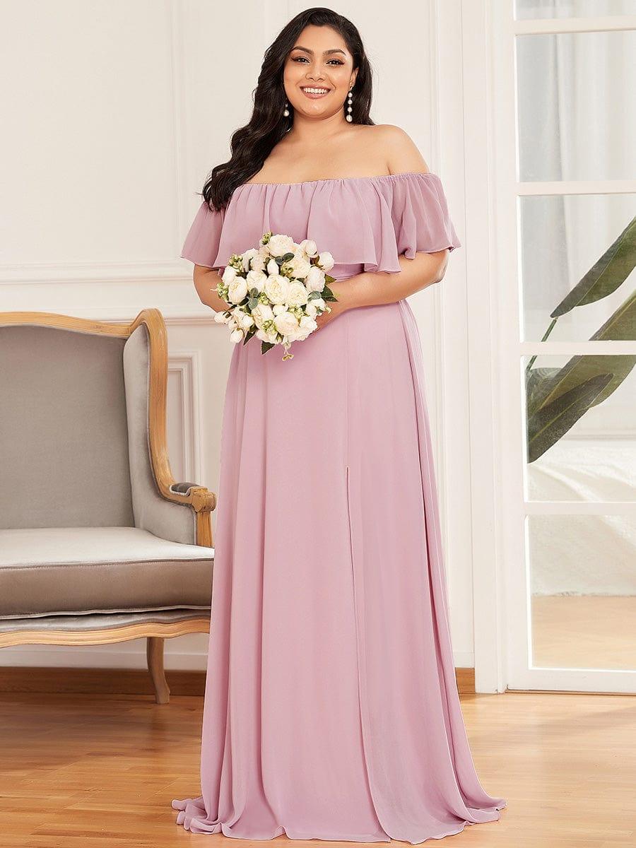 ÉMILE|Plus Size Off the Shoulder Formal Bridesmaid Dress with Thigh Split