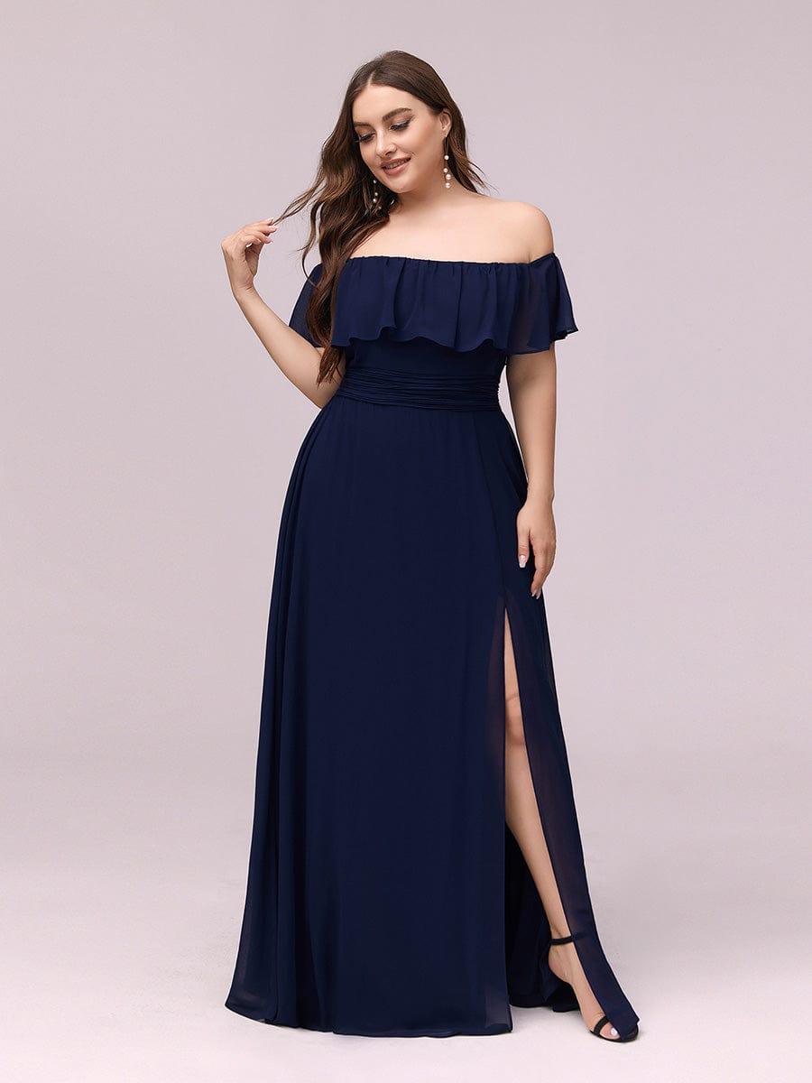 ÉMILE|Plus Size Off the Shoulder Formal Bridesmaid Dress with Thigh Split