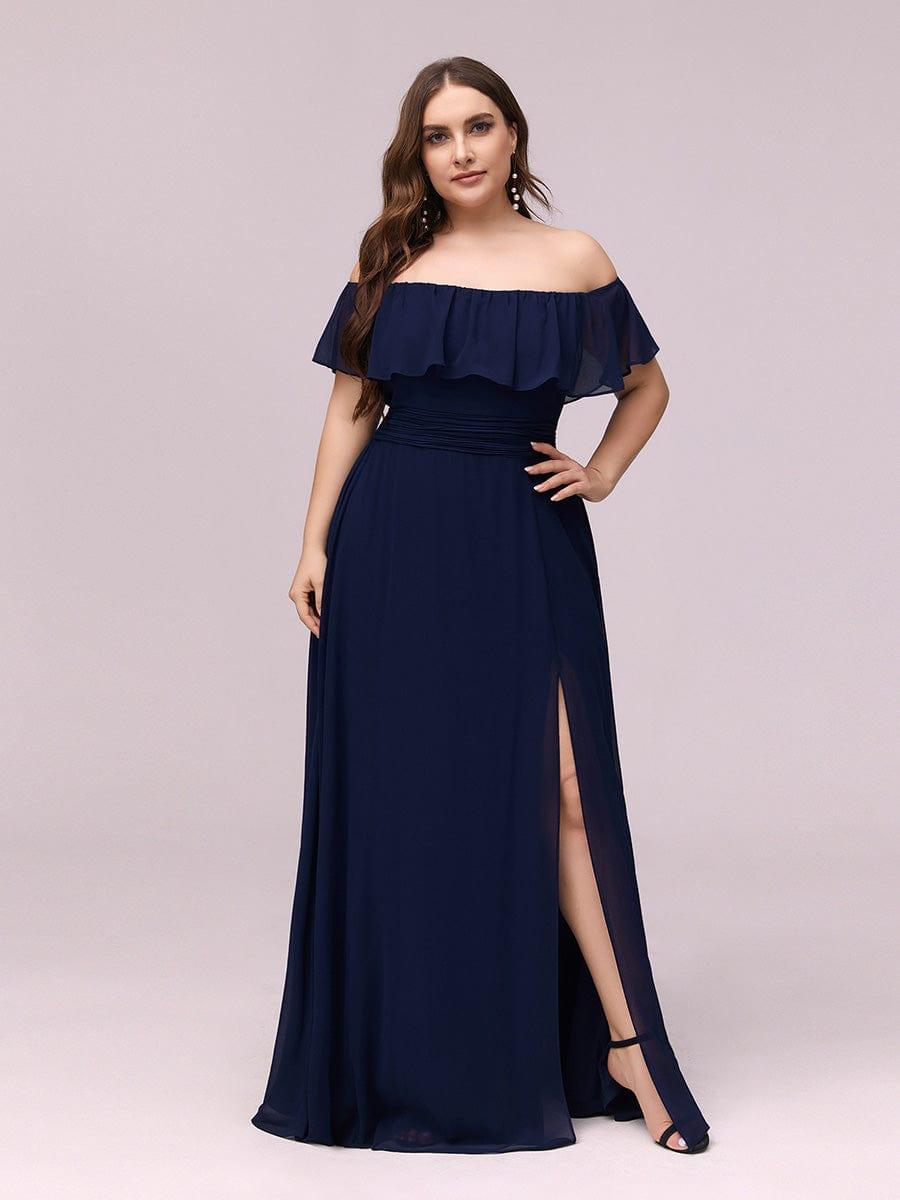 ÉMILE|Plus Size Off the Shoulder Formal Bridesmaid Dress with Thigh Split