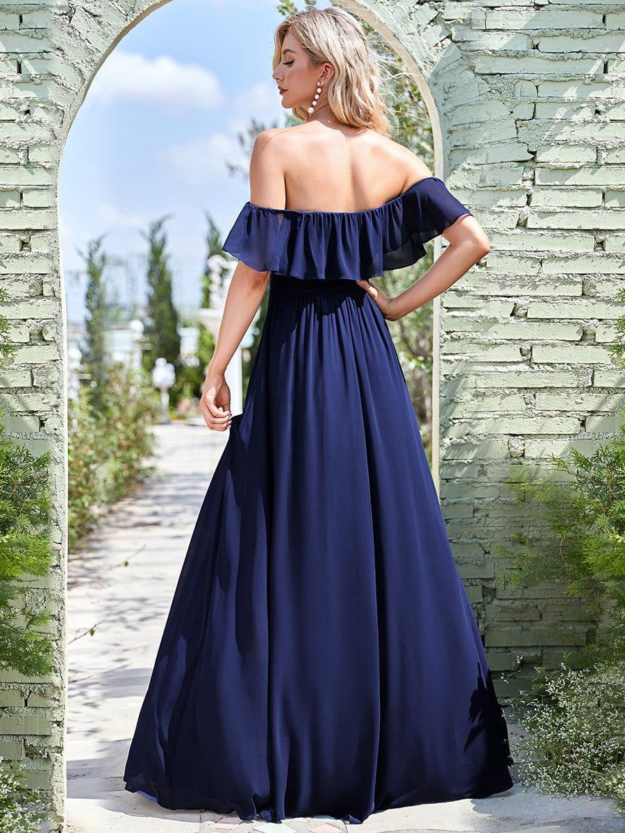 ÉMILE|Off the Shoulder Ruffle Bodice Long Flowy Chiffon Bridesmaid Dress