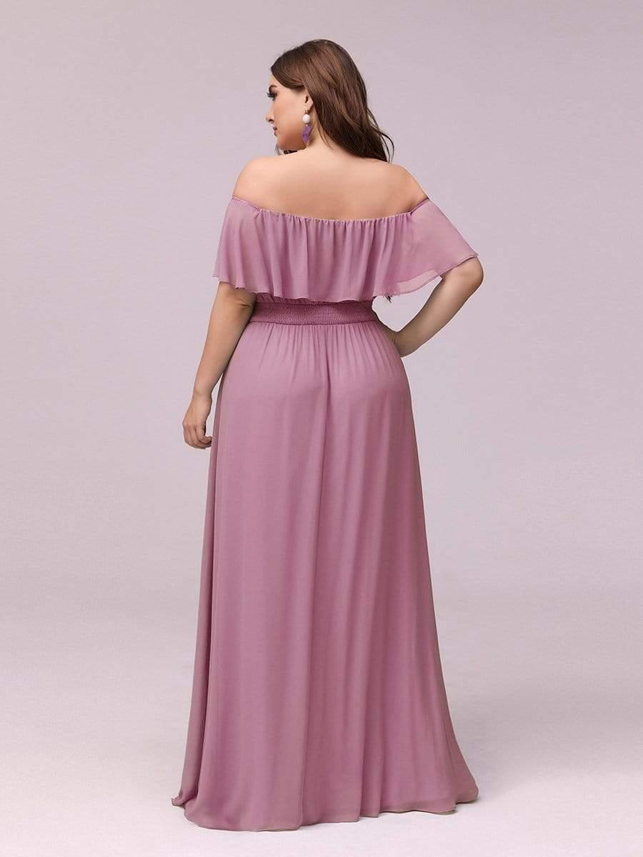 ÉMILE|Off the Shoulder Ruffle Bodice Long Flowy Chiffon Bridesmaid Dress