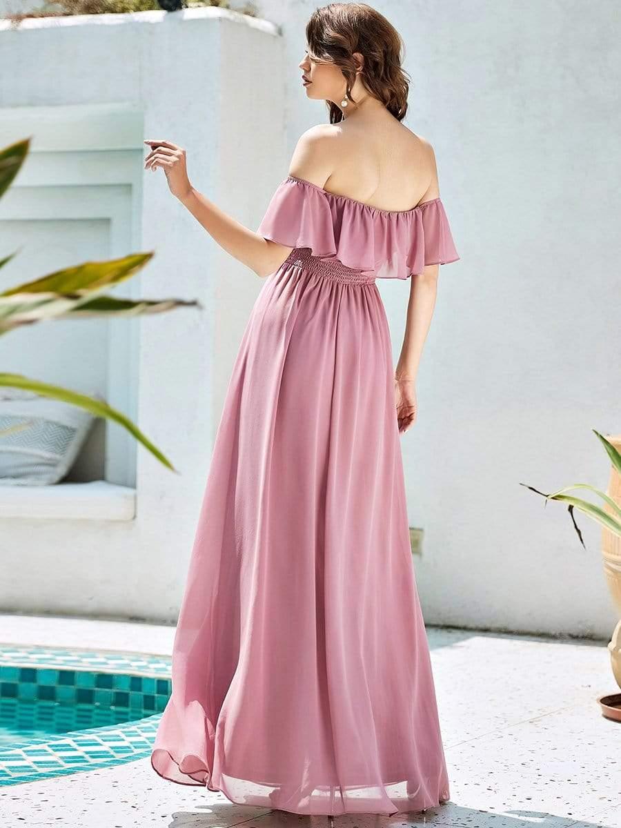 Women's Off Shoulder Ruffle Thigh Slit Bridesmaid Dresses