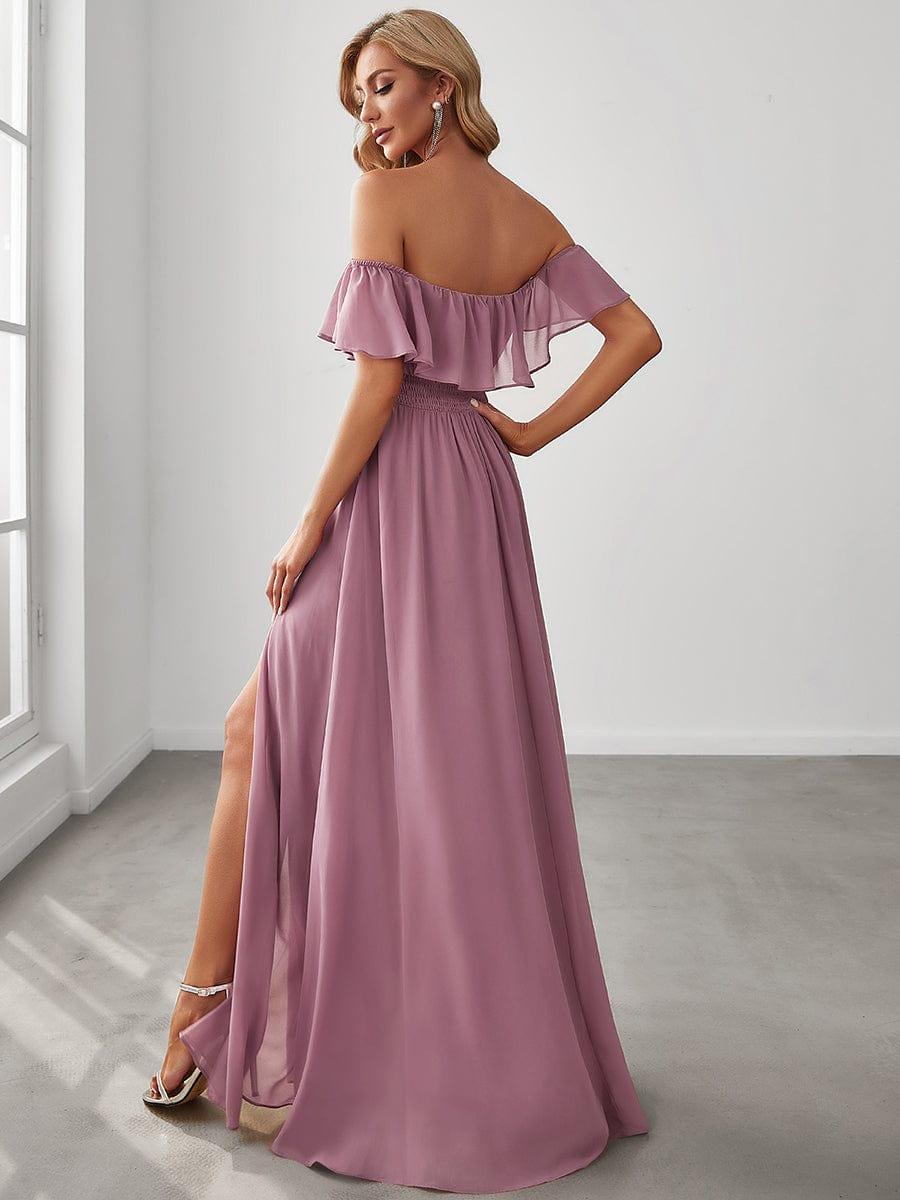 ÉMILE|Off the Shoulder Ruffle Bodice Long Flowy Chiffon Bridesmaid Dress