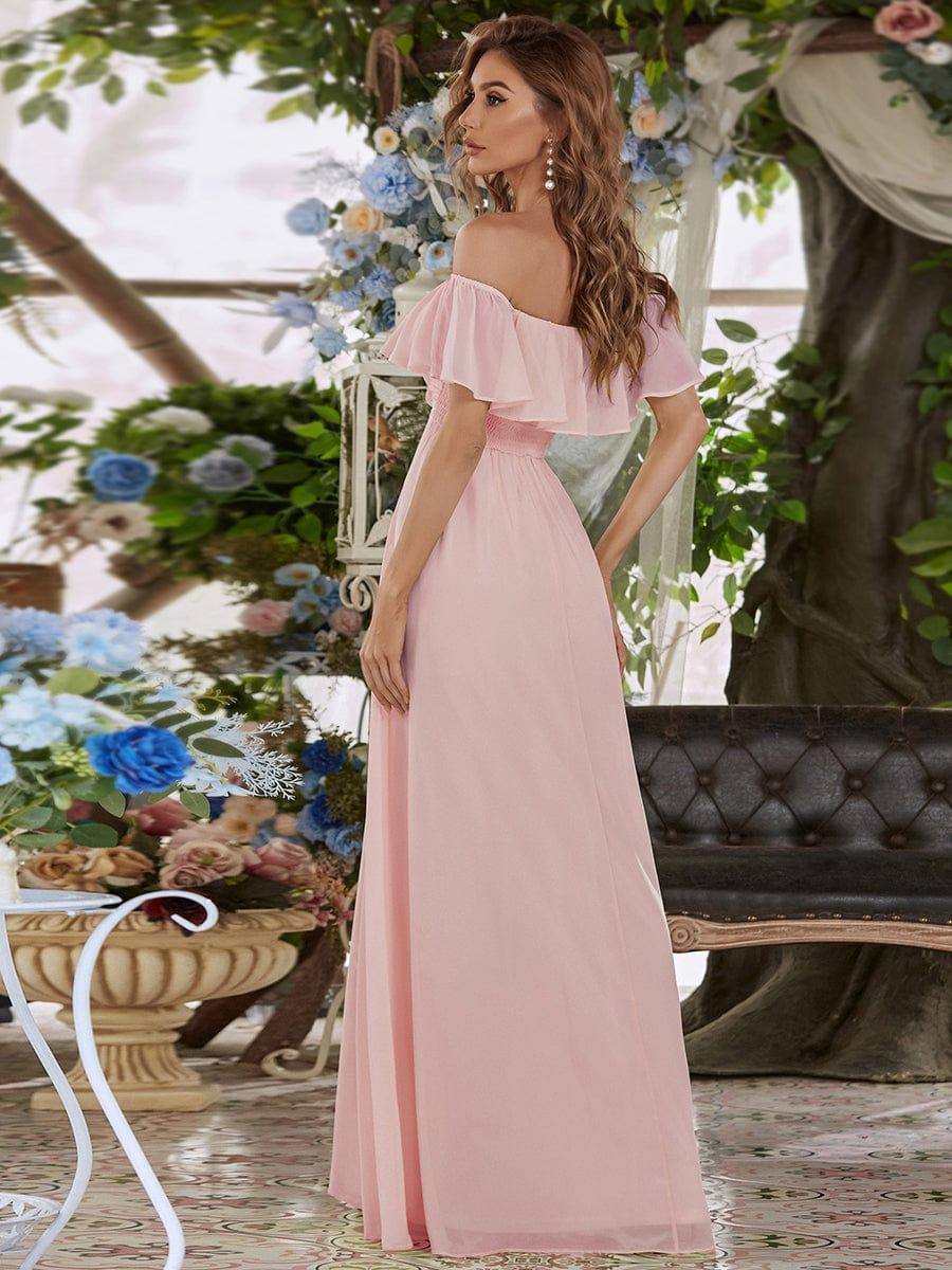 ÉMILE|Off the Shoulder Ruffle Bodice Long Flowy Chiffon Bridesmaid Dress