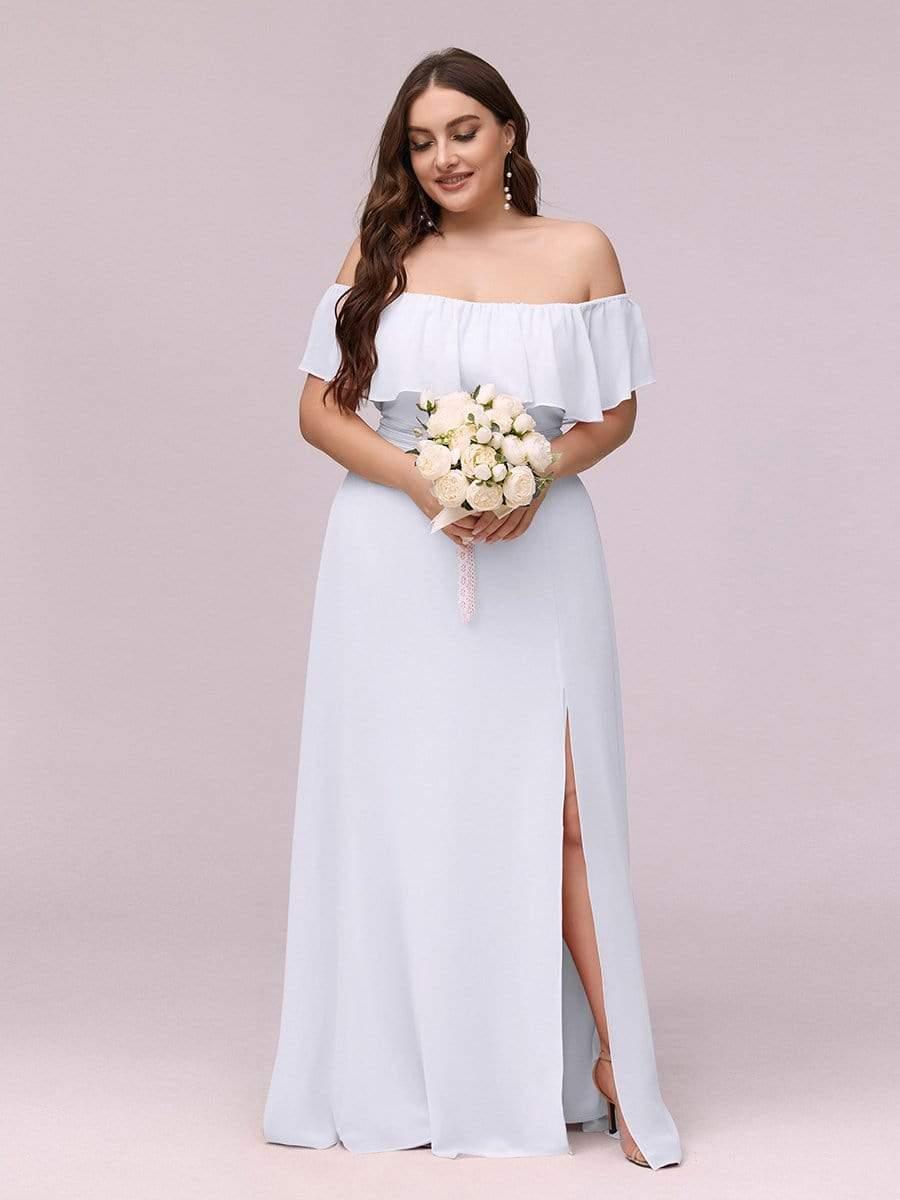 ÉMILE|Off the Shoulder Ruffle Bodice Long Flowy Chiffon Bridesmaid Dress