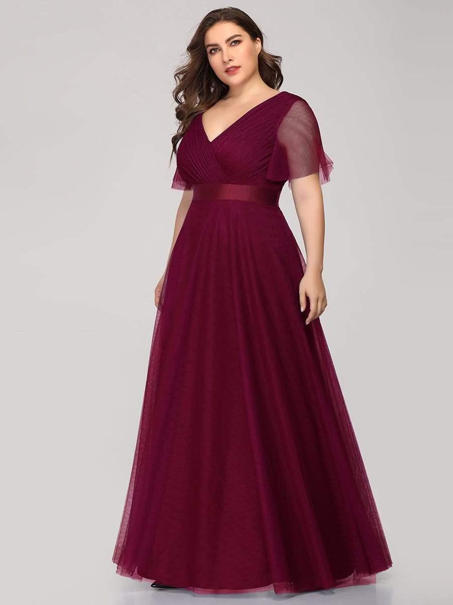 pretty MISTE|Women's Floor-Length Plus Size Formal Bridesmaid Dress with Short Sleeve