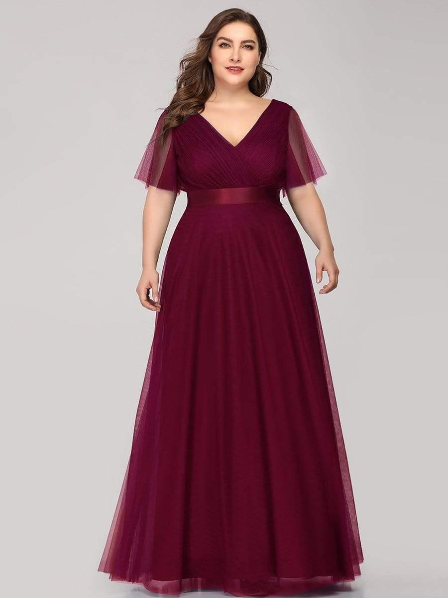 pretty MISTE|Women's Floor-Length Plus Size Formal Bridesmaid Dress with Short Sleeve