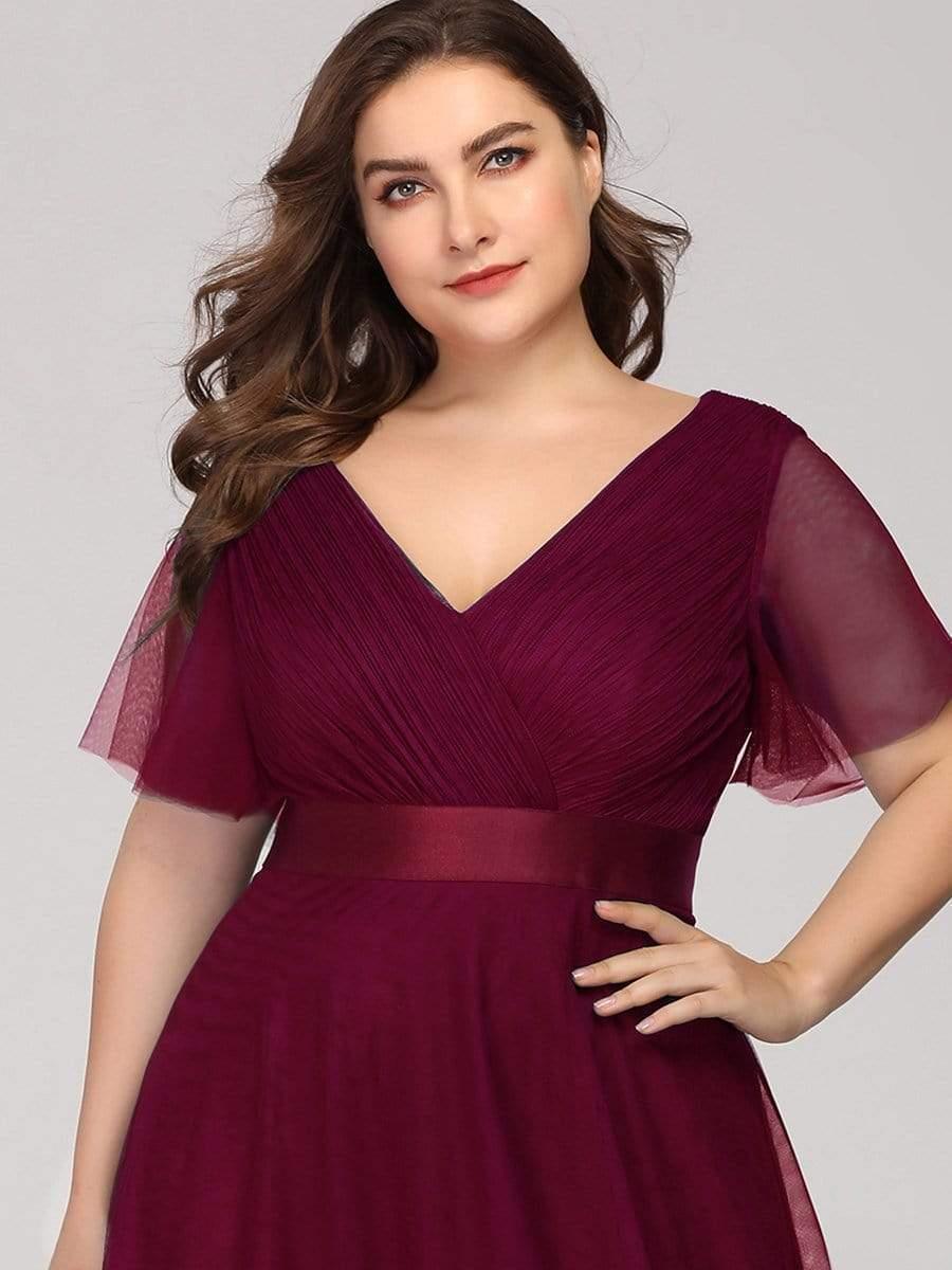 pretty MISTE|Women's Floor-Length Plus Size Formal Bridesmaid Dress with Short Sleeve
