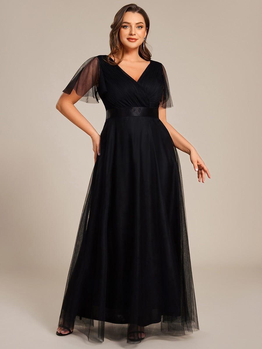 pretty MISTE|Women's Floor-Length Plus Size Formal Bridesmaid Dress with Short Sleeve